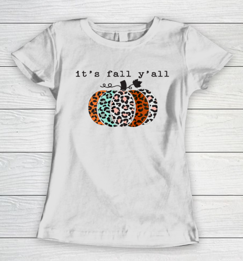 Leopard Pumpkin Hello Fall Thanksgiving Cheetah Women's T-Shirt