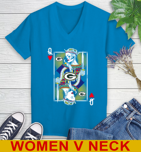 NFL Football Green Bay Packers The Queen Of Hearts Card Shirt Women's V-Neck T-Shirt 7
