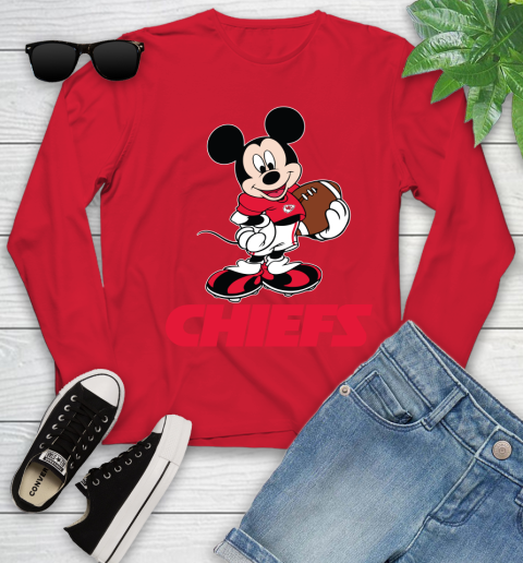 NFL Football Kansas City Chiefs Cheerful Mickey Mouse Shirt Youth Long Sleeve 11