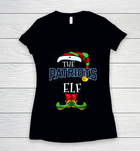 New England Patriots Christmas ELF Funny NFL Women's V-Neck T-Shirt