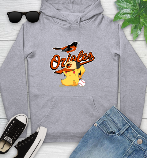 MLB Pikachu Baseball Sports Baltimore Orioles Youth Hoodie 6