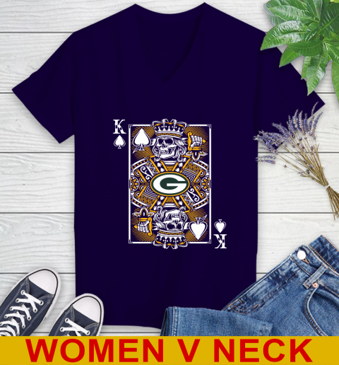 Green Bay Packers NFL Football The King Of Spades Death Cards Shirt Women's V-Neck T-Shirt 3