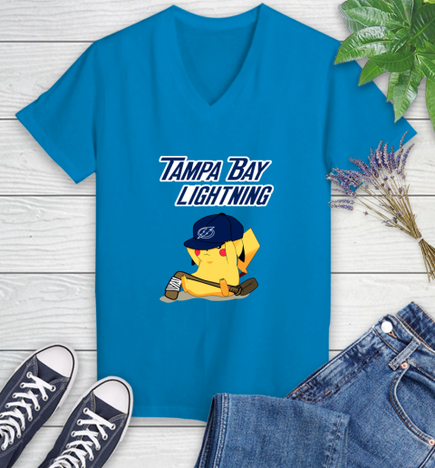 NHL Pikachu Hockey Sports Tampa Bay Lightning Women's V-Neck T-Shirt 7