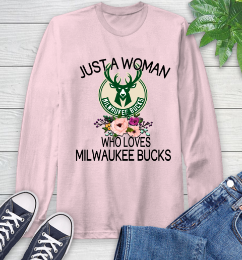 NBA Just A Woman Who Loves Milwaukee Bucks Basketball Sports Long Sleeve T-Shirt 8
