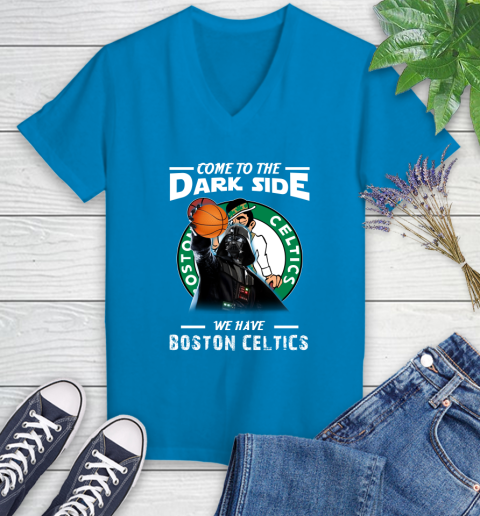 NBA Come To The Dark Side We Have Boston Celtics Star Wars Darth Vader Basketball Women's V-Neck T-Shirt 7