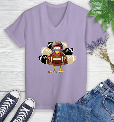 New Orleans Saints Turkey Thanksgiving Day Women's V-Neck T-Shirt 14