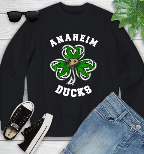 NHL Anaheim Ducks Three Leaf Clover St Patrick's Day Hockey Sports Youth Sweatshirt