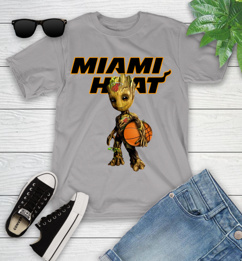 Miami Heat NBA Basketball Groot Marvel Guardians Of The Galaxy Youth T-Shirt 4