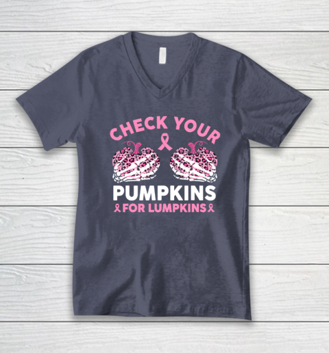 Check Your Pumpkins Breast Cancer Awareness Halloween V-Neck T-Shirt 6