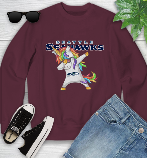 Seattle Seahawks NFL Football Funny Unicorn Dabbing Sports Youth Sweatshirt 5