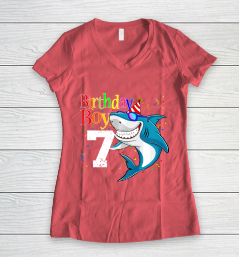 Kids 7th Birthday Boy Shark Shirts 7 Jaw Some Four Tees Boys 7 Years Old Women's V-Neck T-Shirt 4