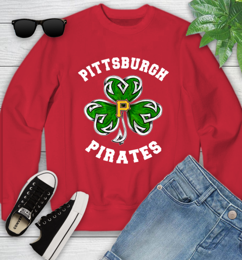 MLB Pittsburgh Pirates Three Leaf Clover St Patrick's Day Baseball Sports Youth Sweatshirt 8