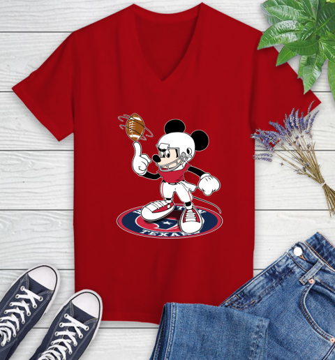 NFL Football Houston Texans Cheerful Mickey Disney Shirt Women's V-Neck T-Shirt 10