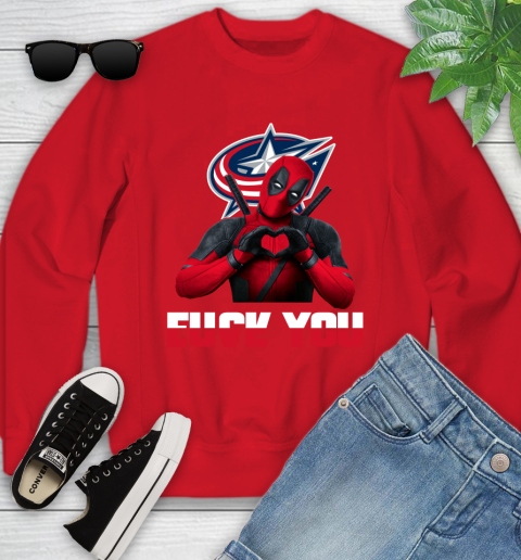 NHL Columbus Blue Jackets Deadpool Love You Fuck You Hockey Sports Youth Sweatshirt 8