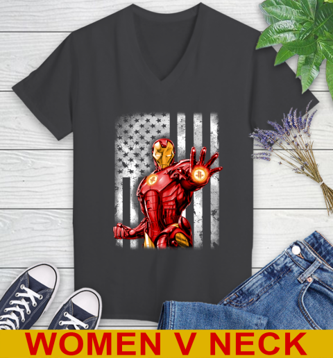 Houston Rockets NBA Basketball Iron Man Avengers American Flag Shirt Women's V-Neck T-Shirt - Image 9