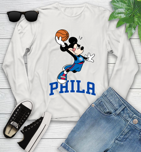 NBA Basketball Philadelphia 76ers Cheerful Mickey Mouse Shirt Youth Long Sleeve 12