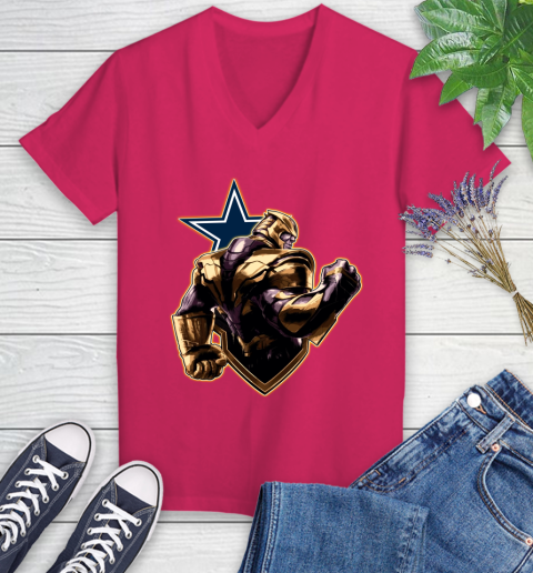 NFL Thanos Avengers Endgame Football Sports Dallas Cowboys Women's V-Neck T-Shirt 9