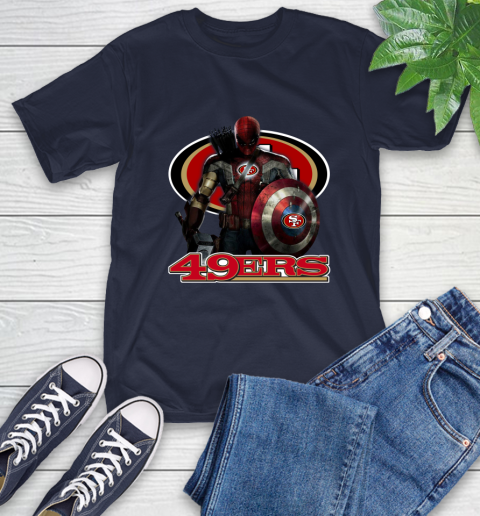 NFL Captain America Thor Spider Man Hawkeye Avengers Endgame Football San Francisco 49ers T-Shirt 4