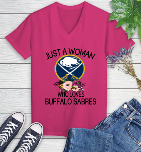 NHL Just A Woman Who Loves Buffalo Sabres Hockey Sports Women's V-Neck T-Shirt 5