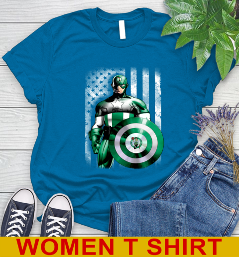 Boston Celtics NBA Basketball Captain America Marvel Avengers American Flag Shirt Women's T-Shirt 8