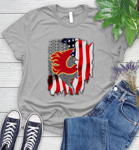 Calgary Flames NHL Hockey American Flag Women's T-Shirt 6 Calgary Flames NHL Hockey American Flag Women's T-Shirt - Image 6