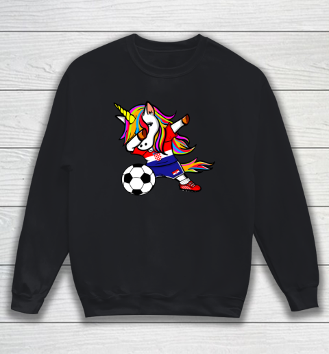 Funny Dabbing Unicorn Croatia Football Croatian Flag Soccer Sweatshirt
