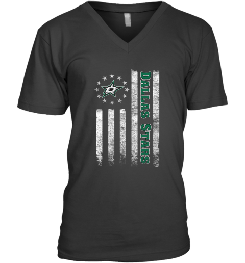 NHL American Flag Hockey Sports Dallas Stars V-Neck T-Shirt