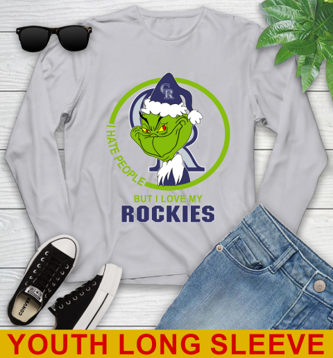 Colorado Rockies MLB Christmas Grinch I Hate People But I Love My Favorite Baseball Team Youth Long Sleeve 6