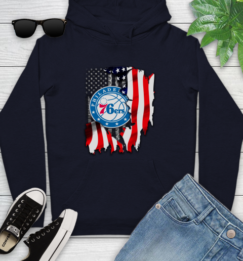 Philadelphia 76ers NBA Basketball American Flag Youth Hoodie 3