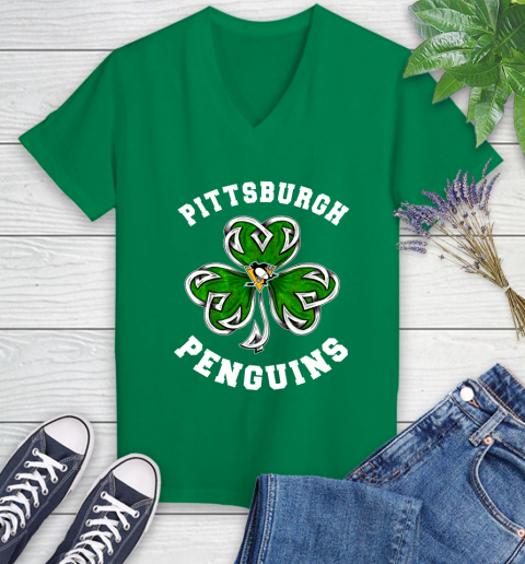 NHL Pittsburgh Penguins Three Leaf Clover St Patrick's Day Hockey Sports Women's V-Neck T-Shirt 5