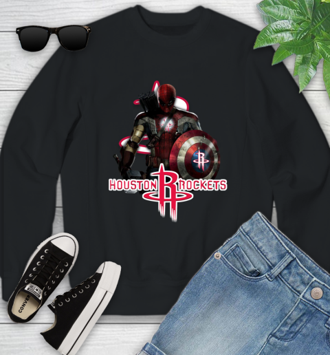Houston Rockets NBA Basketball Captain America Thor Spider Man Hawkeye Avengers Youth Sweatshirt 2