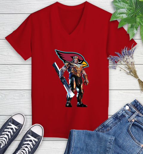 NFL Thanos Gauntlet Avengers Endgame Football Arizona Cardinals Women's V-Neck T-Shirt 12