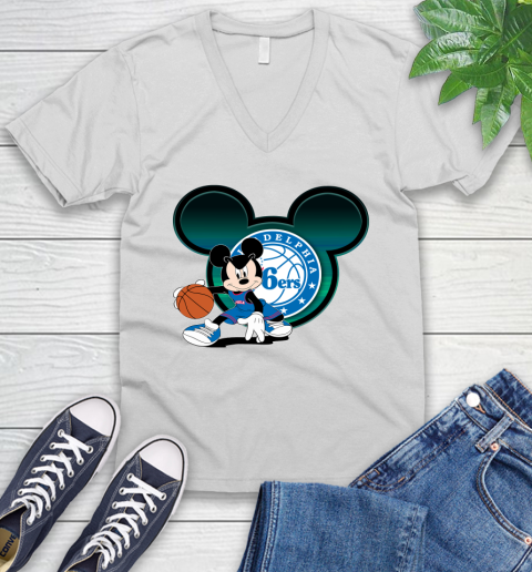 NBA Philadelphia 76ers Mickey Mouse Disney Basketball V-Neck T-Shirt