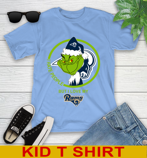 Los Angeles Rams NFL Christmas Grinch I Hate People But I Love My Favorite Football Team Youth T-Shirt 11