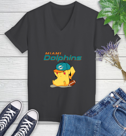 NFL Pikachu Football Sports Miami Dolphins Women's V-Neck T-Shirt 8