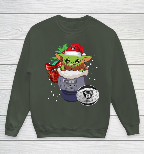 Brooklyn Nets Christmas Baby Yoda Star Wars Funny Happy NBA Youth Sweatshirt 10