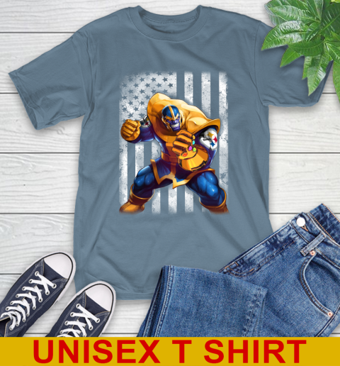 NFL Football Pittsburgh Steelers Thanos Marvel American Flag Shirt T-Shirt 8