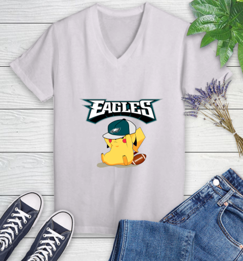 NFL Pikachu Football Sports Philadelphia Eagles Women's V-Neck T-Shirt