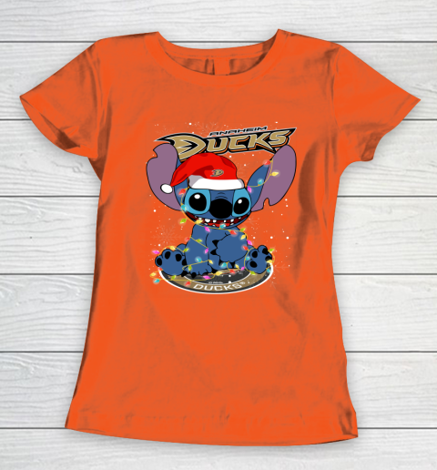 Anaheim Ducks NHL Hockey noel stitch Christmas Women's T-Shirt - Image 3