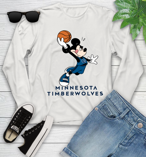 NBA Basketball Minnesota Timberwolves Cheerful Mickey Mouse Shirt Youth Long Sleeve 12