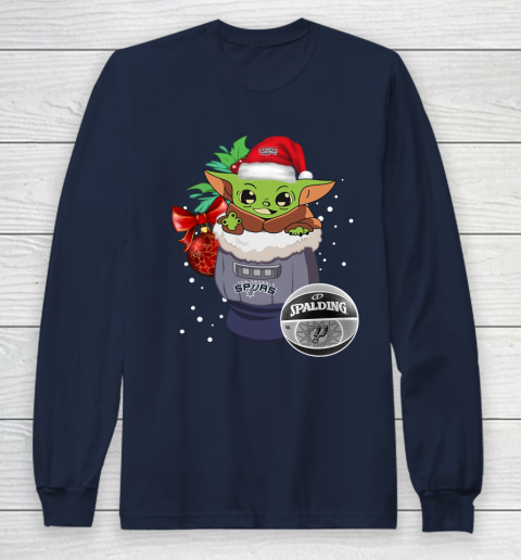 San Antonio Spurs Christmas Baby Yoda Star Wars Funny Happy NBA Long Sleeve T-Shirt 4