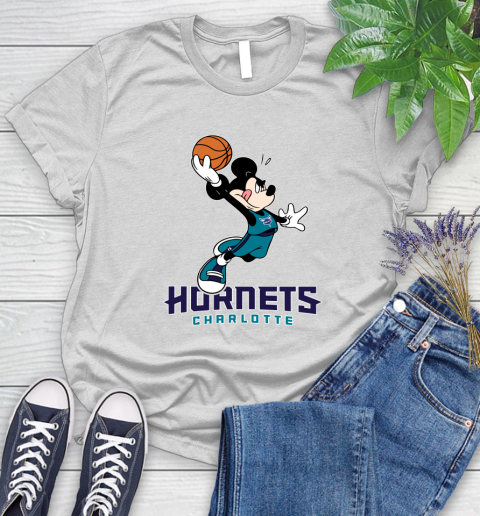 NBA Basketball Charlotte Hornets Cheerful Mickey Mouse Shirt Women's T-Shirt 2