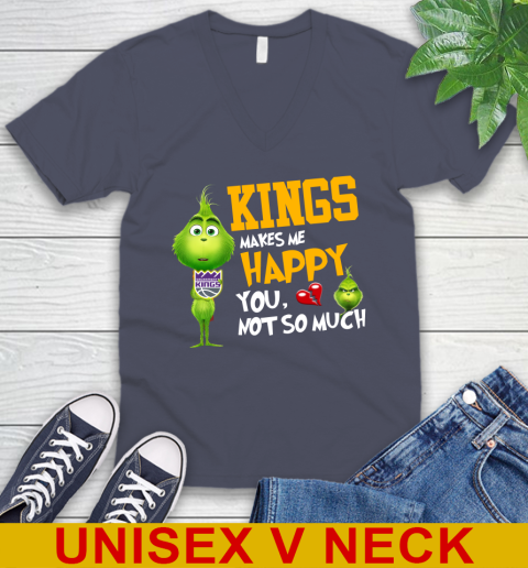 NBA Sacramento Kings Makes Me Happy You Not So Much Grinch Basketball Sports V-Neck T-Shirt 7