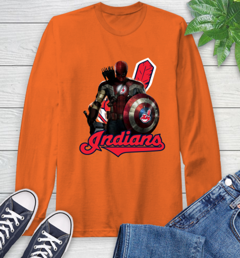 MLB Captain America Thor Spider Man Hawkeye Avengers Endgame Baseball Cleveland Indians Long Sleeve T-Shirt 5