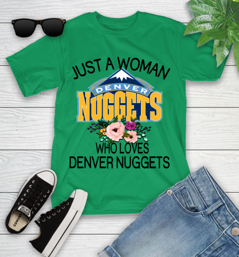 NBA Just A Woman Who Loves Denver Nuggets Basketball Sports Youth T-Shirt 3