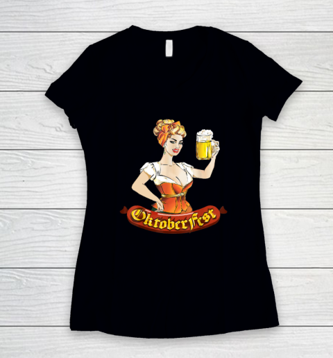 Barmaid Oktoberfest Dirndl Bratwurst German Woman Costume T Shirt Women's V-Neck T-Shirt