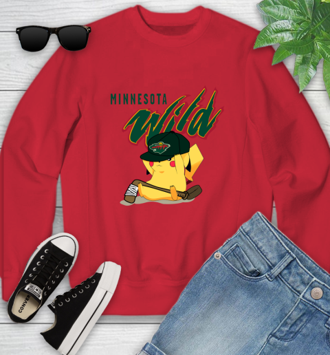NHL Pikachu Hockey Sports Minnesota Wild Youth Sweatshirt 9