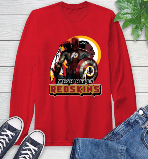 NFL Captain America Thor Spider Man Hawkeye Avengers Endgame Football Washington Redskins Long Sleeve T-Shirt 10