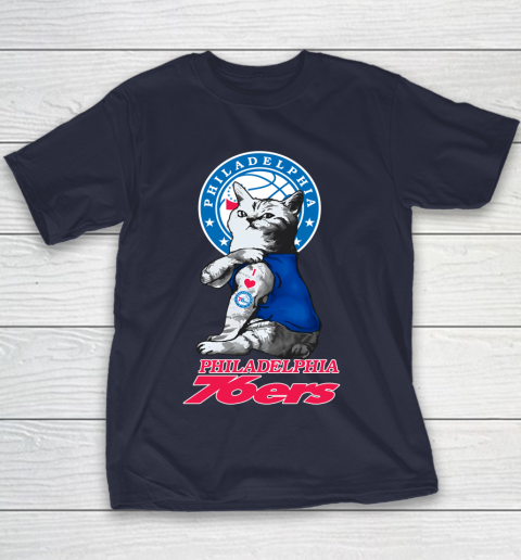 NBA Basketball My Cat Loves Philadelphia 76ers Youth T-Shirt 2