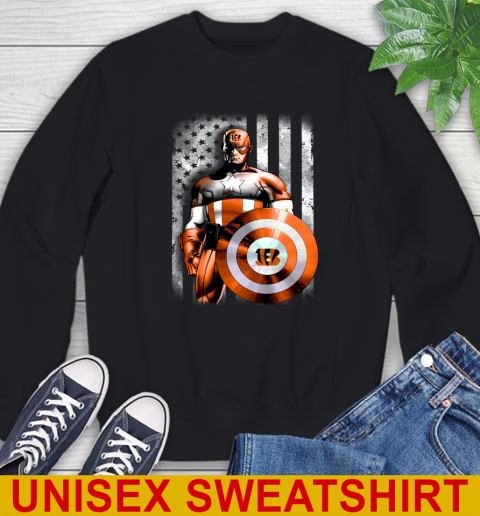 Cincinnati Bengals NFL Football Captain America Marvel Avengers American Flag Shirt Sweatshirt